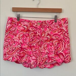Lilly Pulitzer Pink and Orange Buttercup Shorts with Scalloped Edge Size 8
